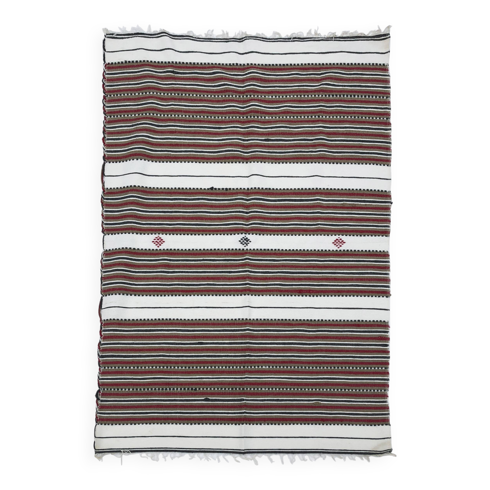 Vintage Handmade Weaved Brown Striped Algerian Rug 1980s Throw Cotton