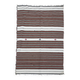 Vintage Handmade Weaved Brown Striped Algerian Rug 1980s Throw Cotton