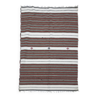 Tapis algérien à rayures marron tissé à la main vintage des années 1980 en coton