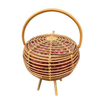 Worker vintage sewing selette 1960 in rattan