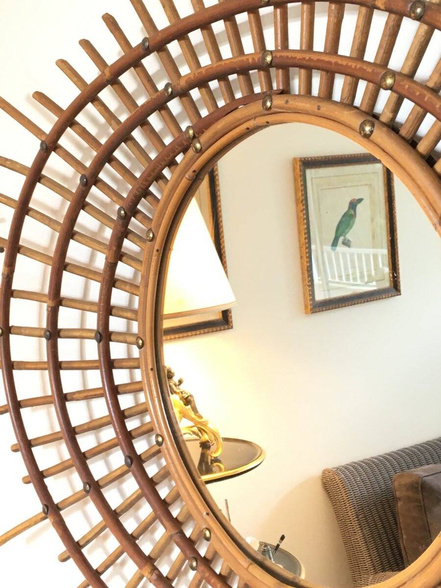 Set of 3 Rattan and Bamboo Mirrors, 1950s/60s