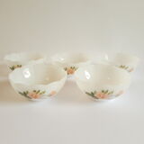 Set of 5 ramekins opaline Arcopal France roses 60s vintage