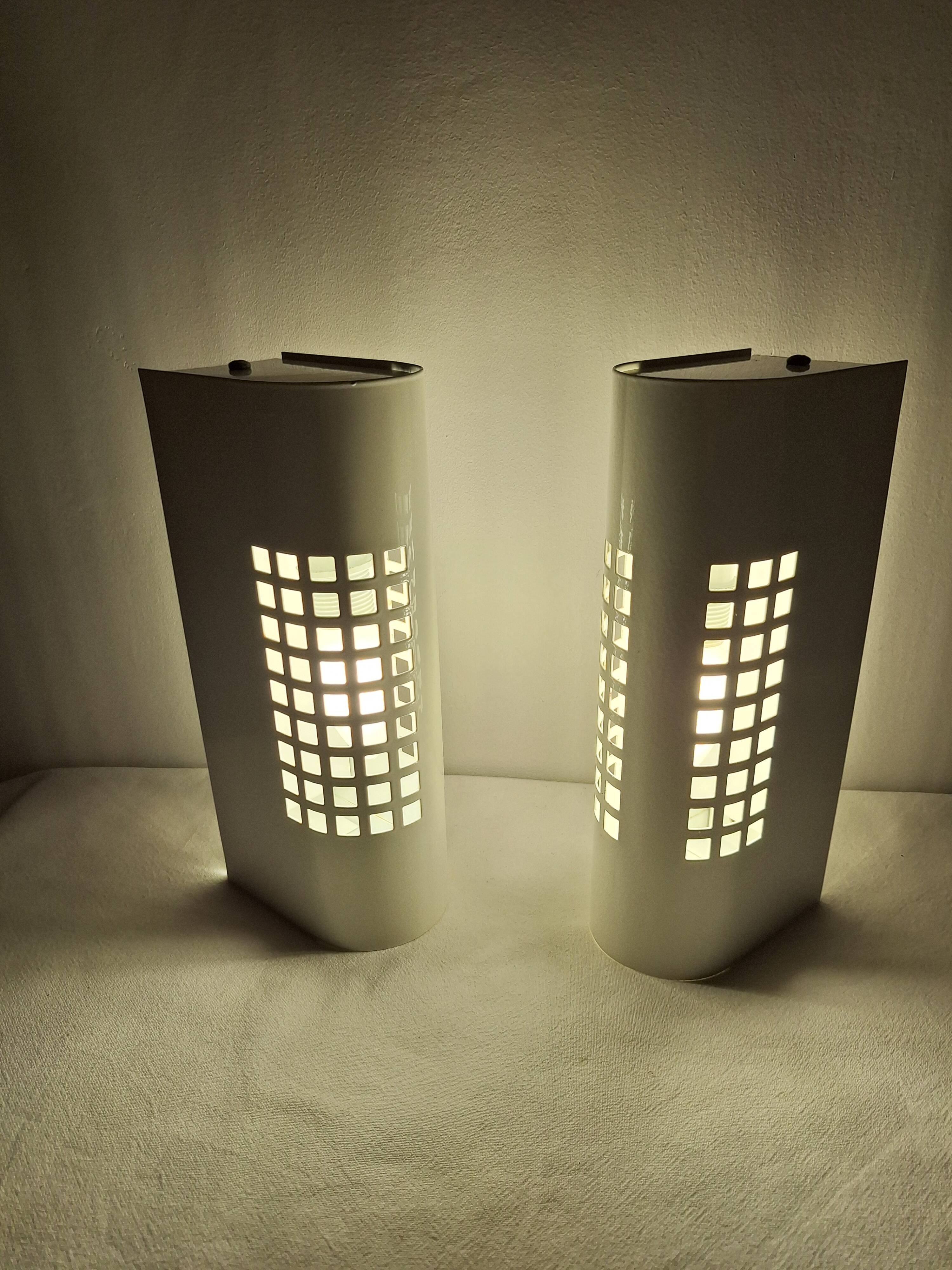 Pair of vintage 80s Memphis industrial wall or ceiling lights