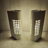 Pair of vintage 80s Memphis industrial wall or ceiling lights