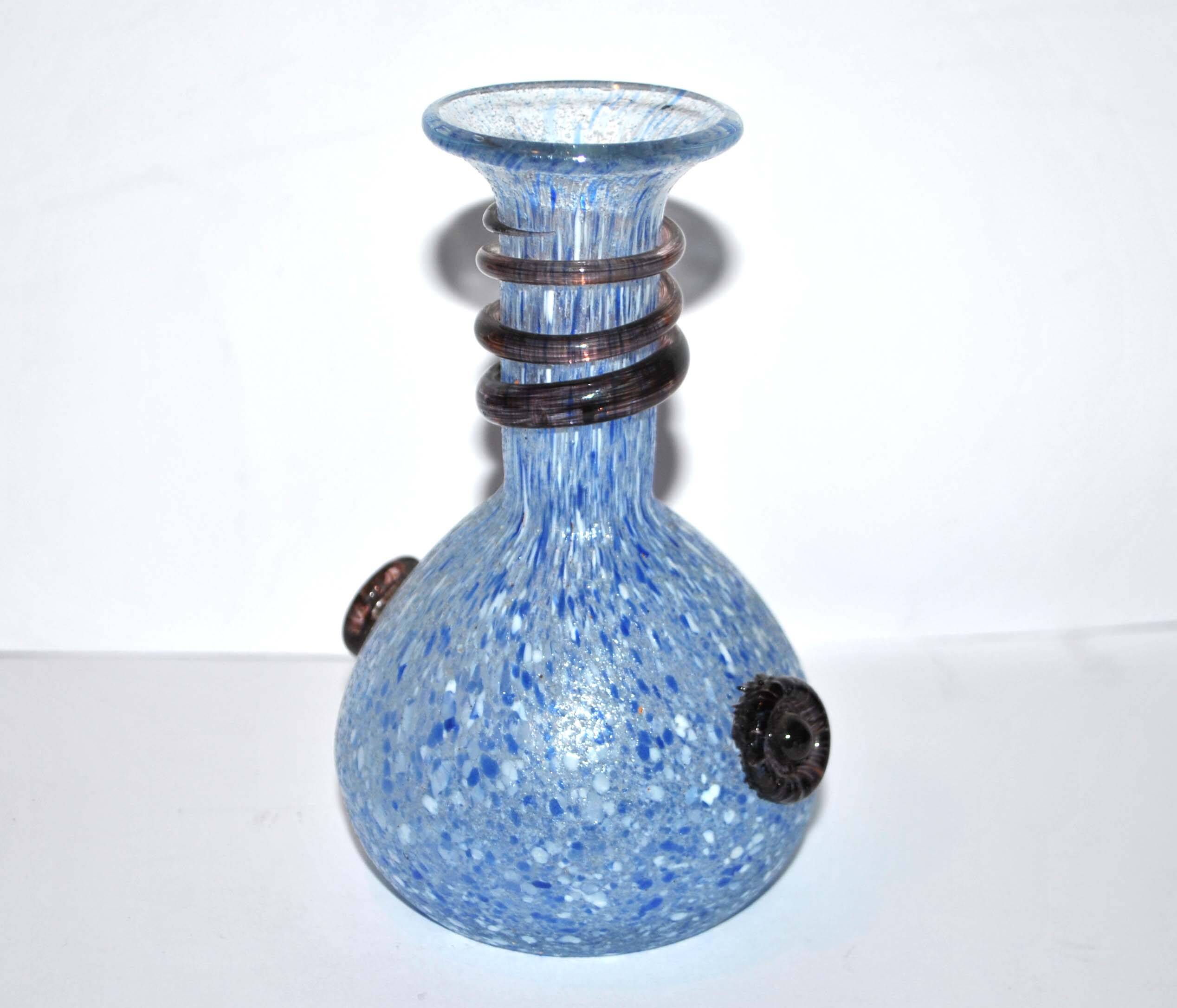 Vintage vase in blown glass and blue and purple glass paste - Murano Glass Bottle? Italy