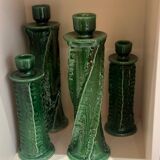Sculptural twisted candle holder turned glazed ceramic Deep Green