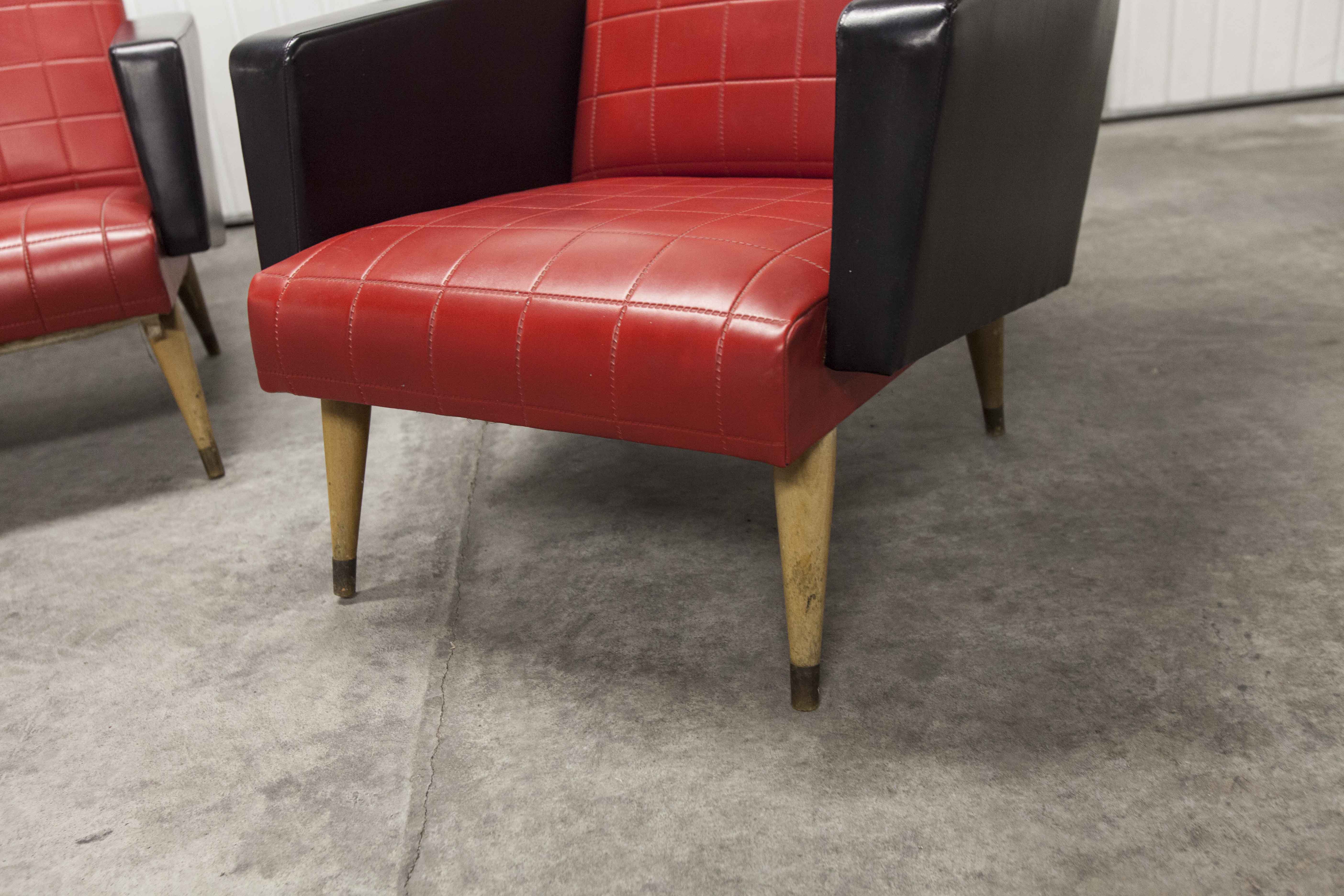 Paire de fauteuils rockabilly pieds compas 60