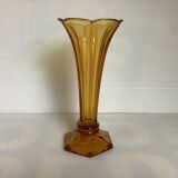 Old vase shaped flower molded glass yellow art deco