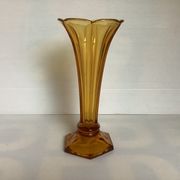 Old flower-shaped vase, moulded yellow glass, Art Deco.