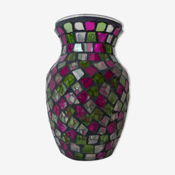 Vase vitrail à facettes vintage
