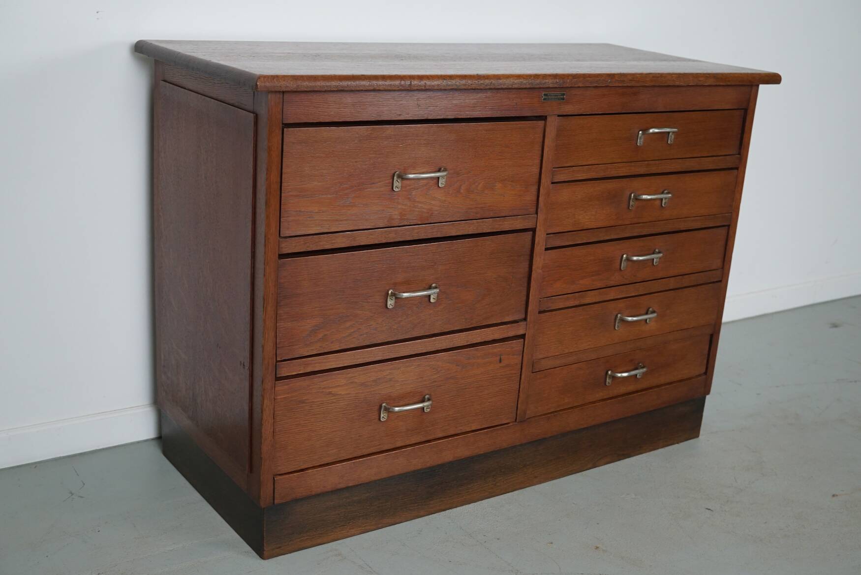 Dutch Industrial Oak Apothecary Cabinet, Mid-20th Century