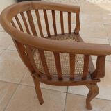2 Colonial armchairs in natural solid wood with cane seats