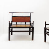 Pair of "meditation" chairs in lacquered wood and rattan - Japan, early 20th century