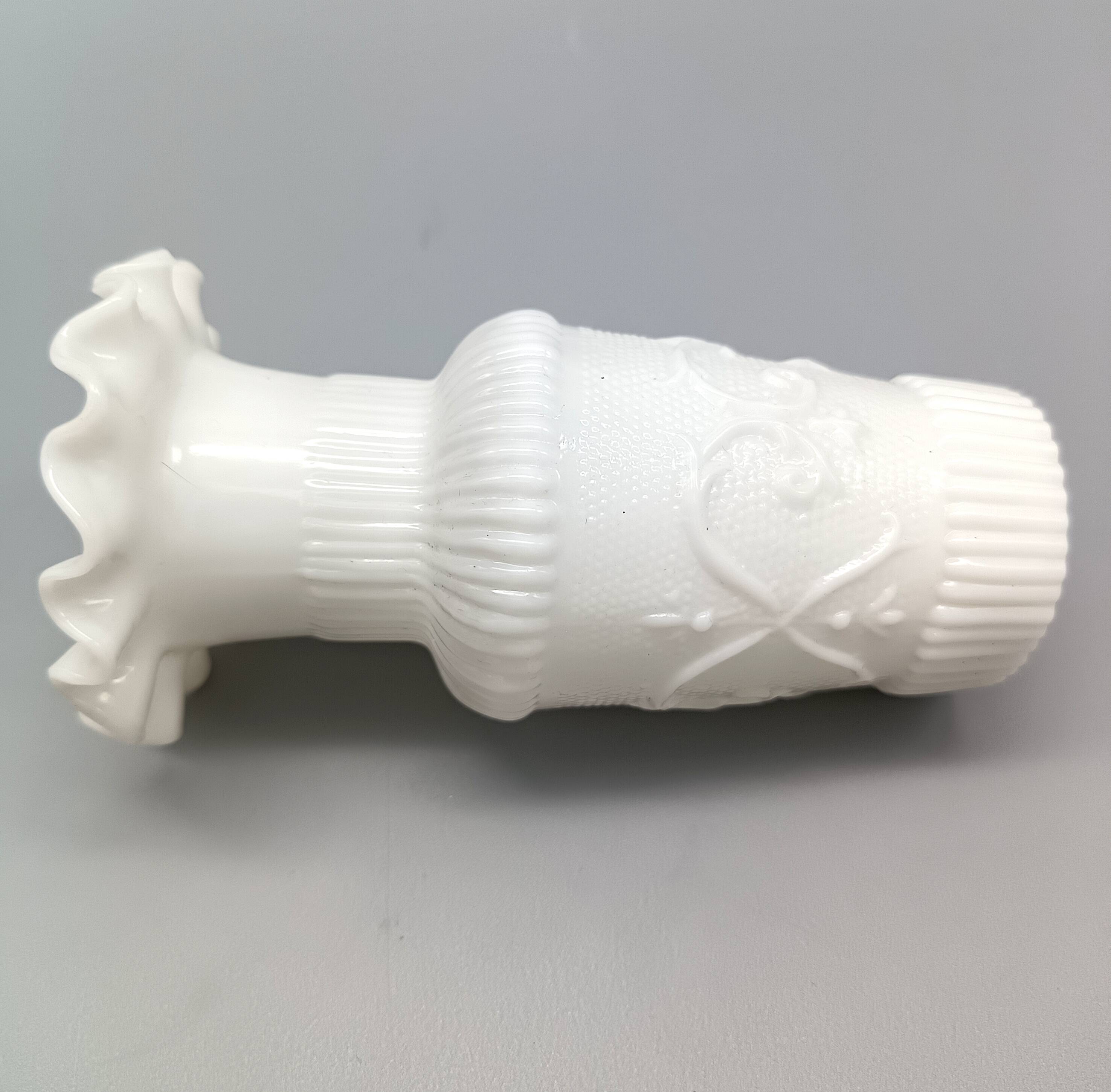 Pair of small antique white opaline fairground vases, vintage, french