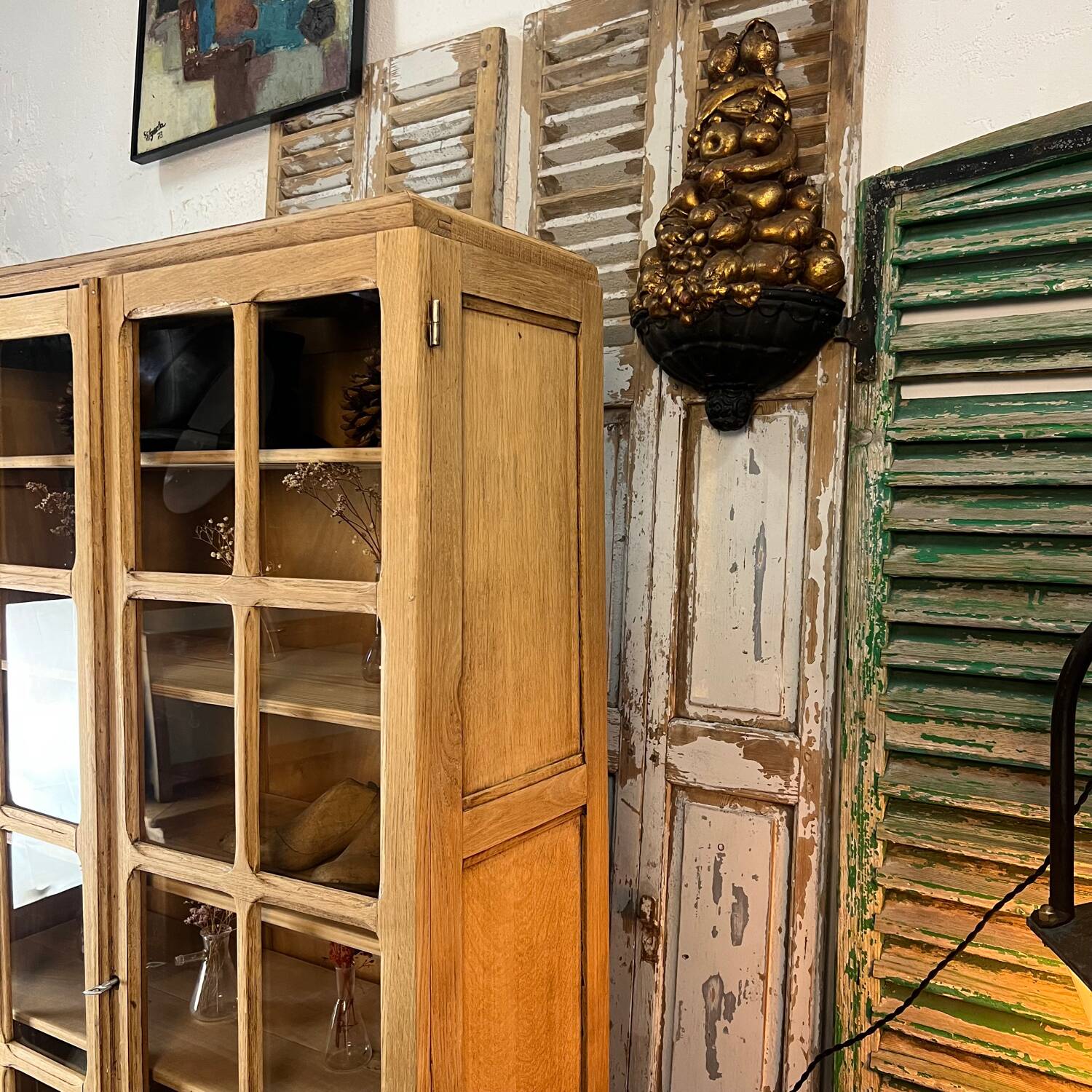 Vitrine vintage petit carreaux en chêne