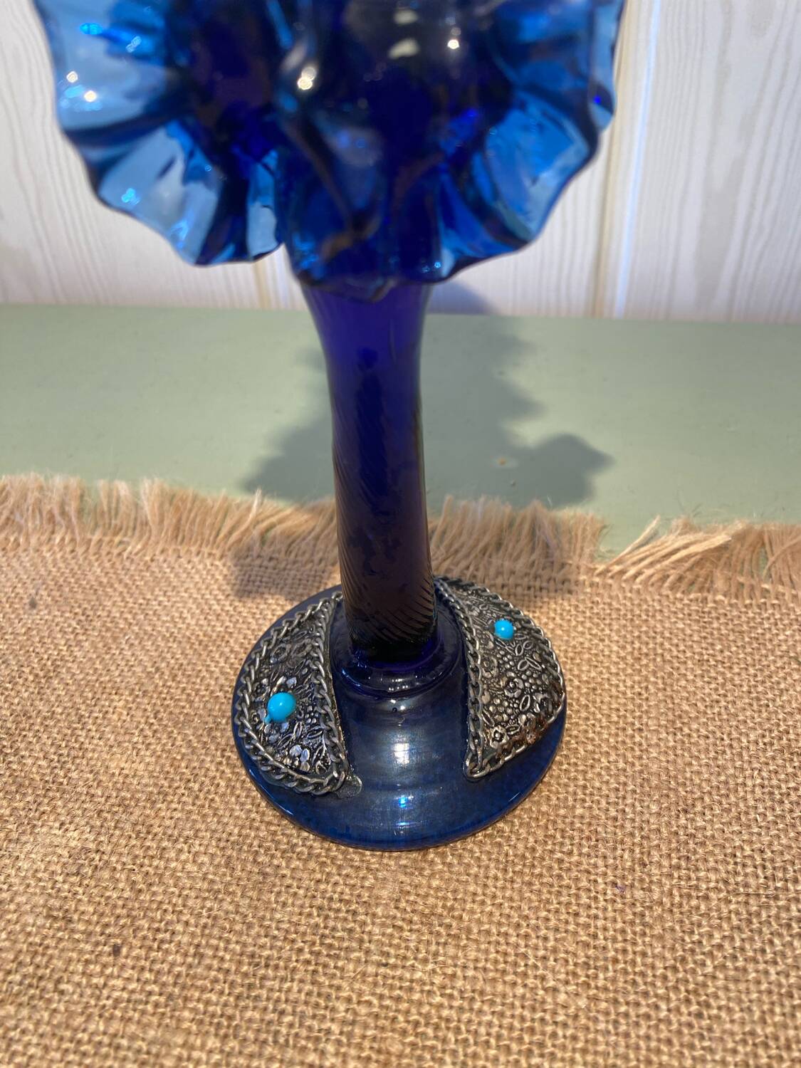 Handcrafted blown glass candle holder