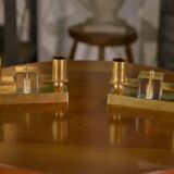 Pair of brass and Bohemian crystal wall lights in the style of Jean Royère, 1940s