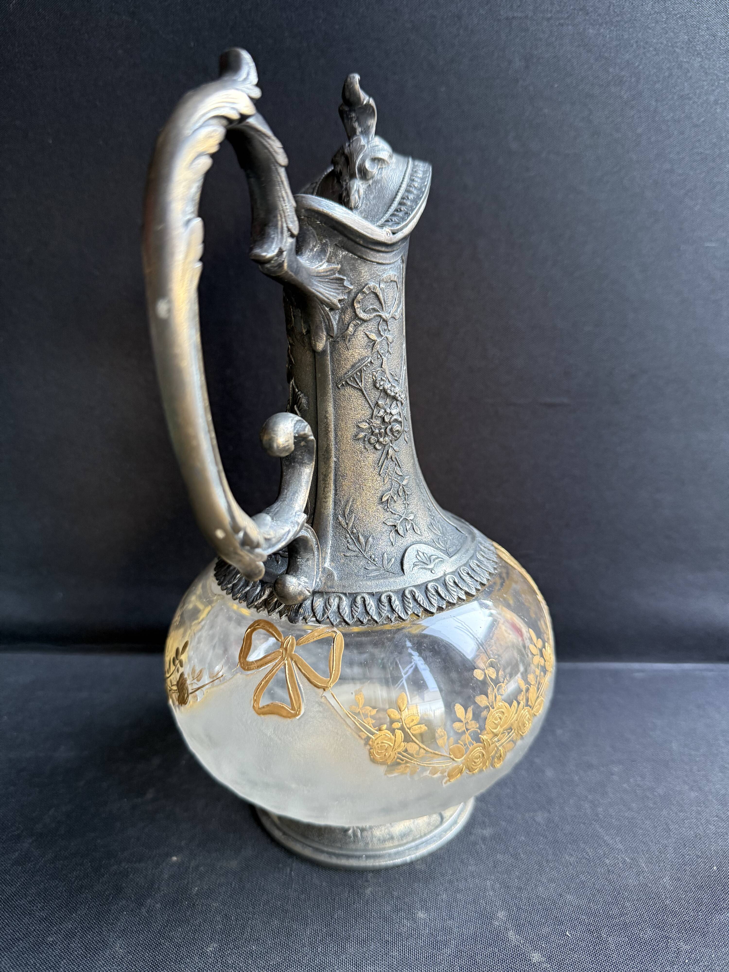 Glass or gold crystal ewer – Gallia Métal Alfénide for Christofle