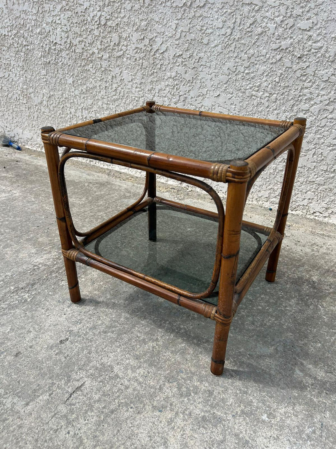 Small bamboo table and glass top