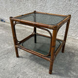 Small bamboo table and glass top