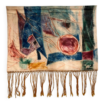 Tapisserie en laine faite main, motif abstrait des années 1970 - Tchécoslovaquie