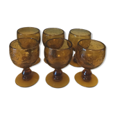 6 large vintage stemmed glasses (70 years) in blown bubble glass from the Biot amber glassworks