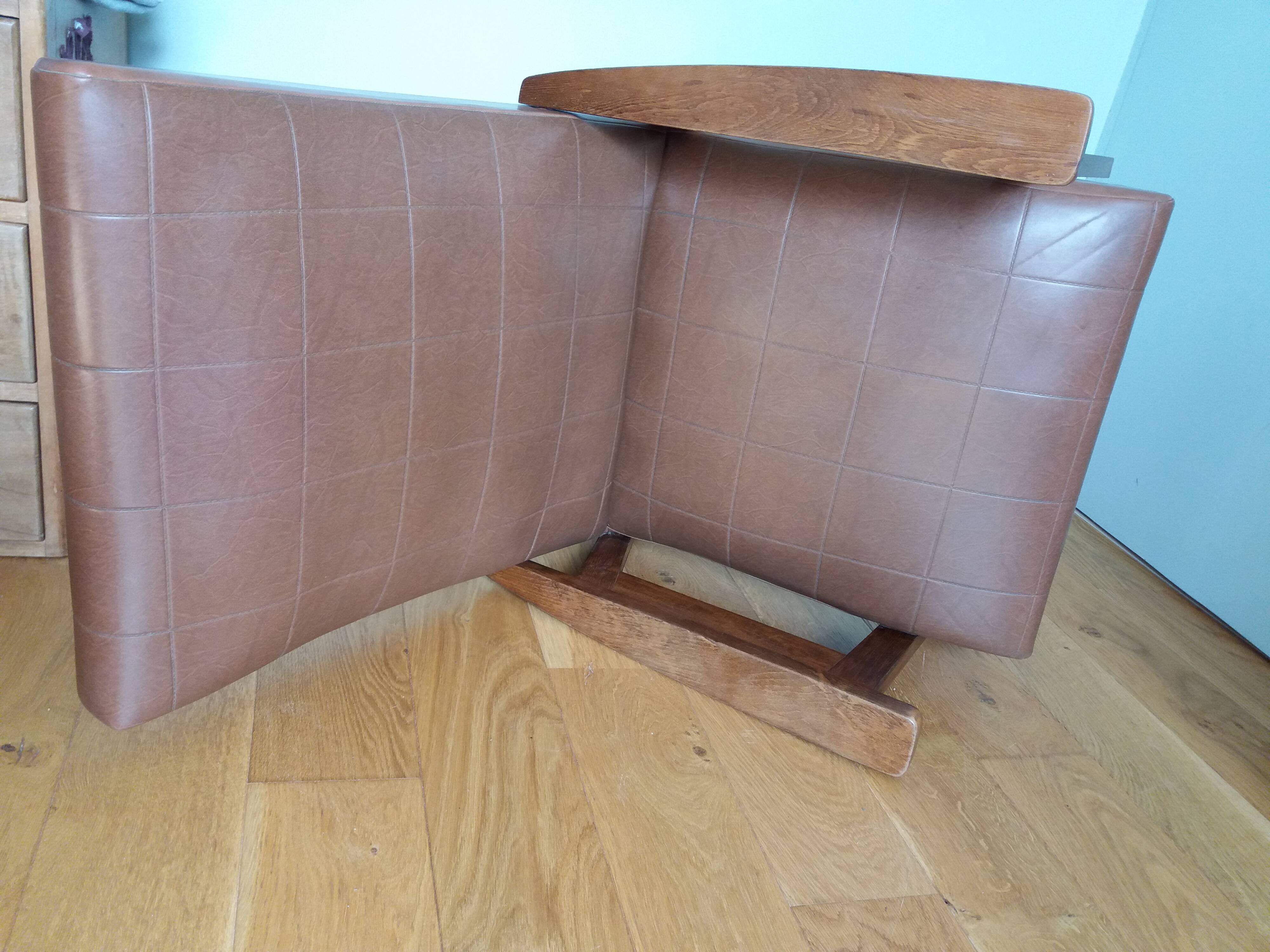 Scandinavian brown skai and wood armchair