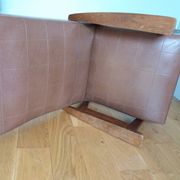 Scandinavian brown skai and wood armchair