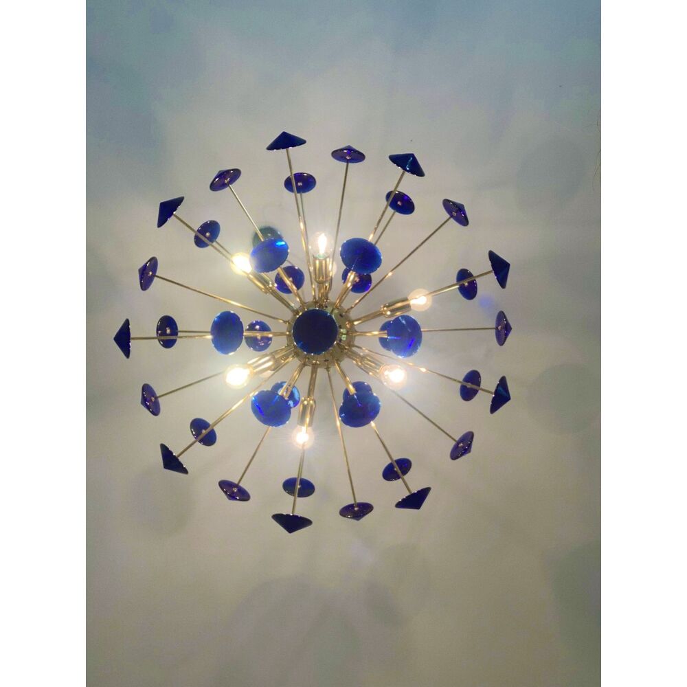 Blue “coni” murano glass sputnik oval chandelier