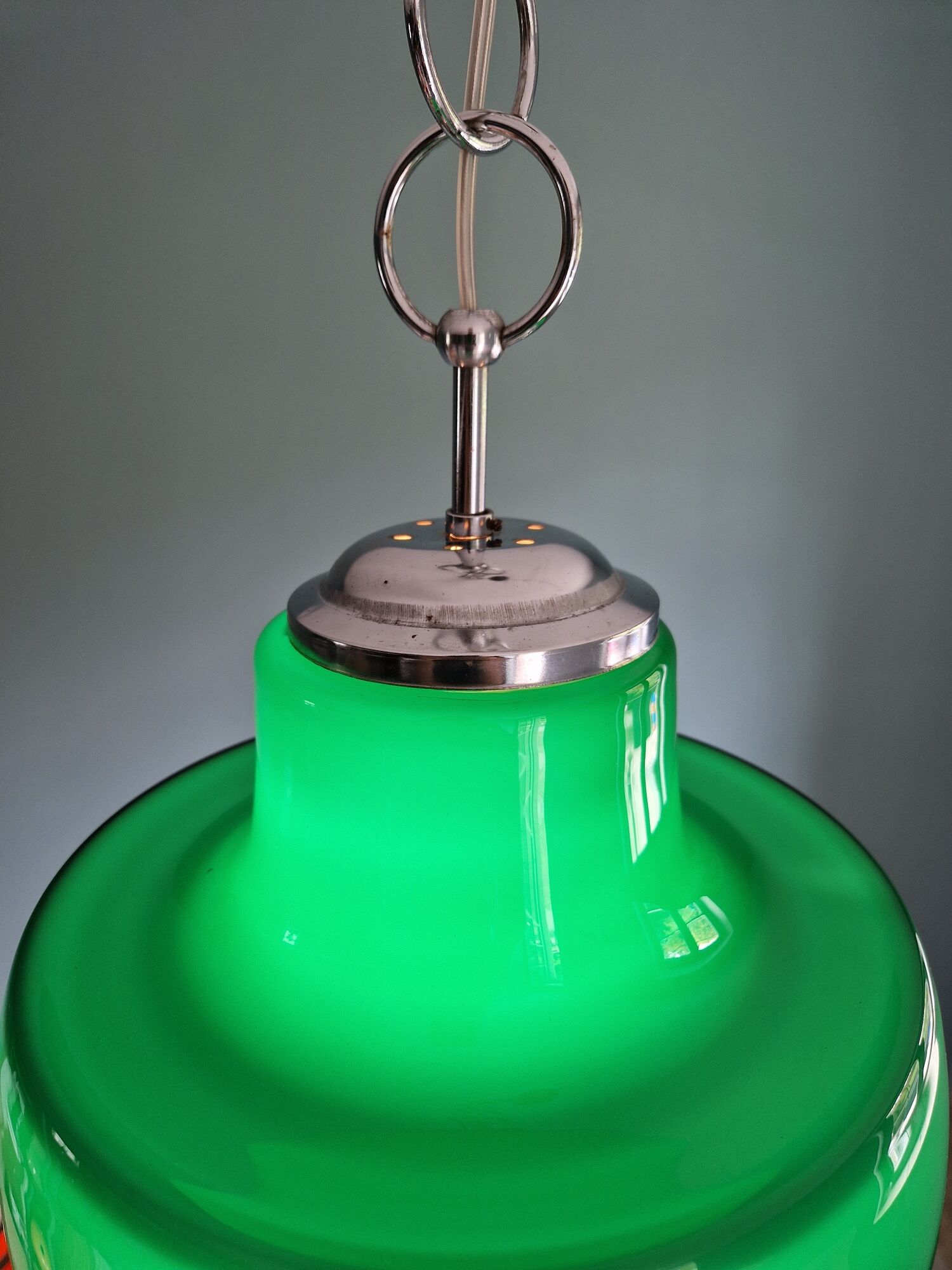 Large vintage pendant lamp in green opaline, 1970s