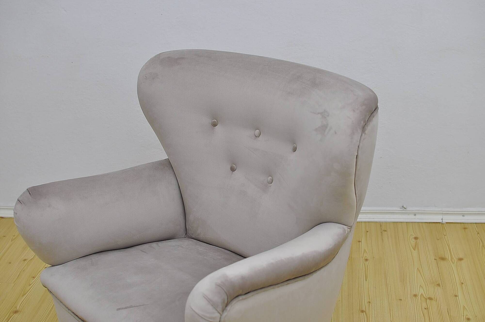 Swedish Velvet Wingback Armchair, 1950s