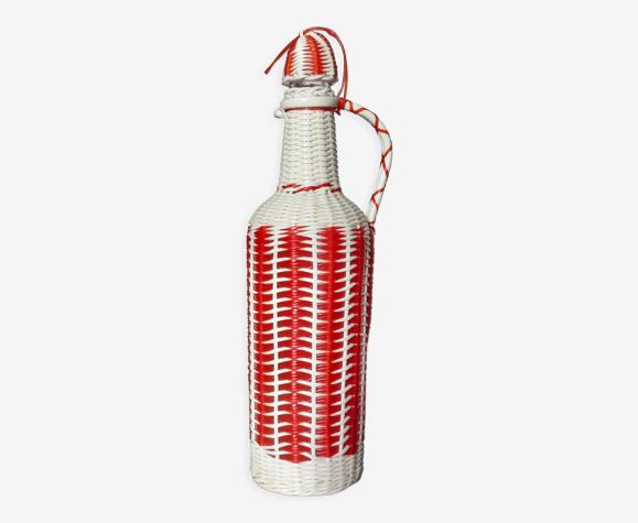 Bouteille en scoubidou rouge et blanc années 50-60