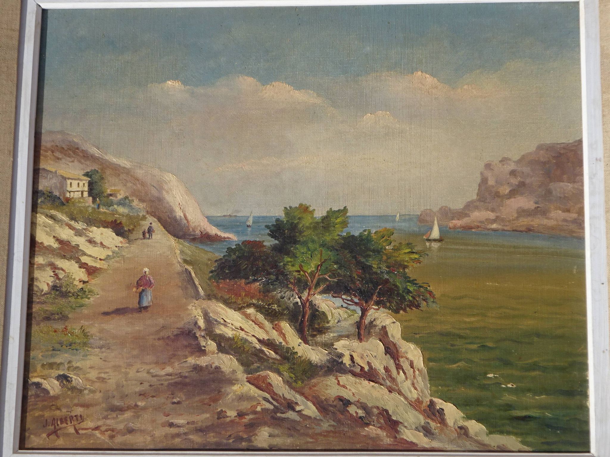Ancient painting, landscape of the Calanques in the Mediterranean.