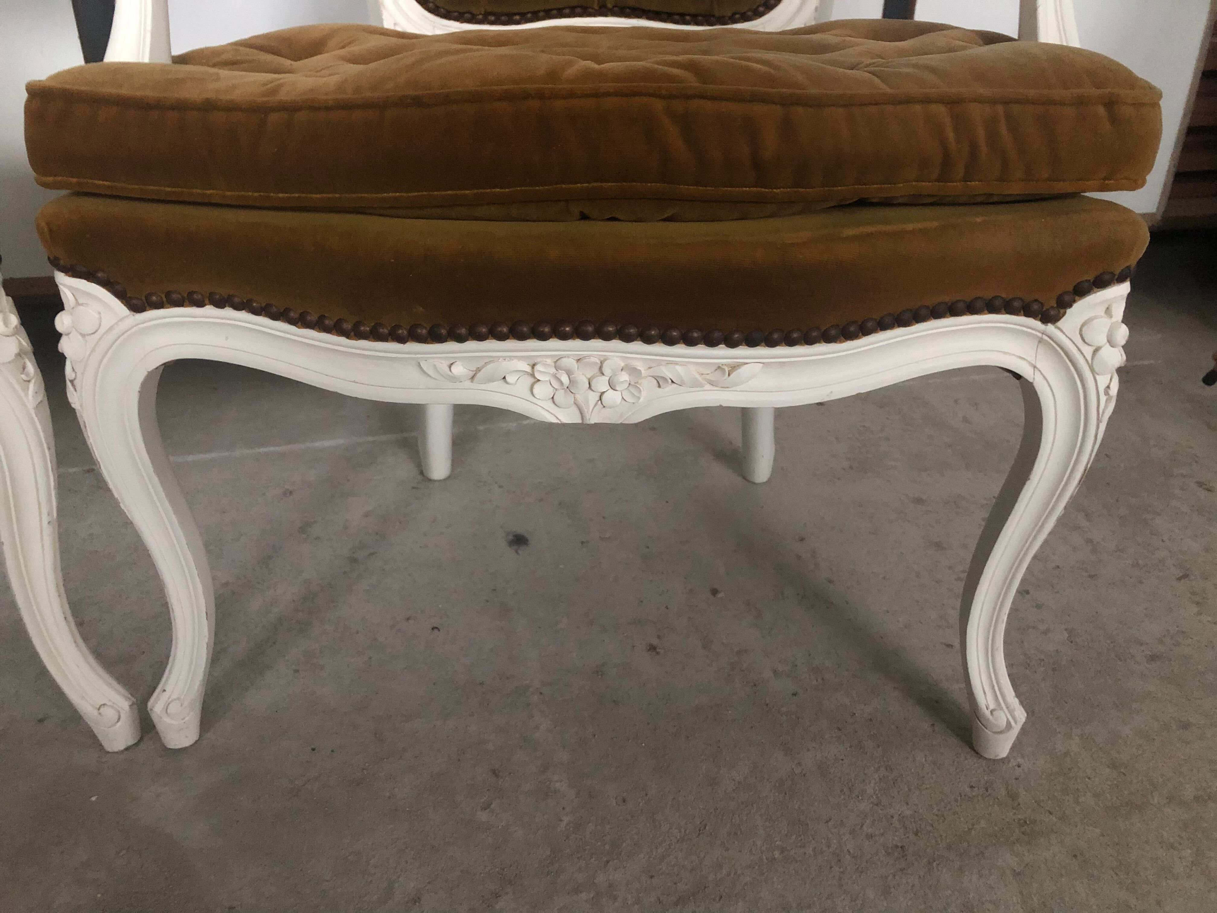 2 mustard yellow Louis XV convertible armchairs