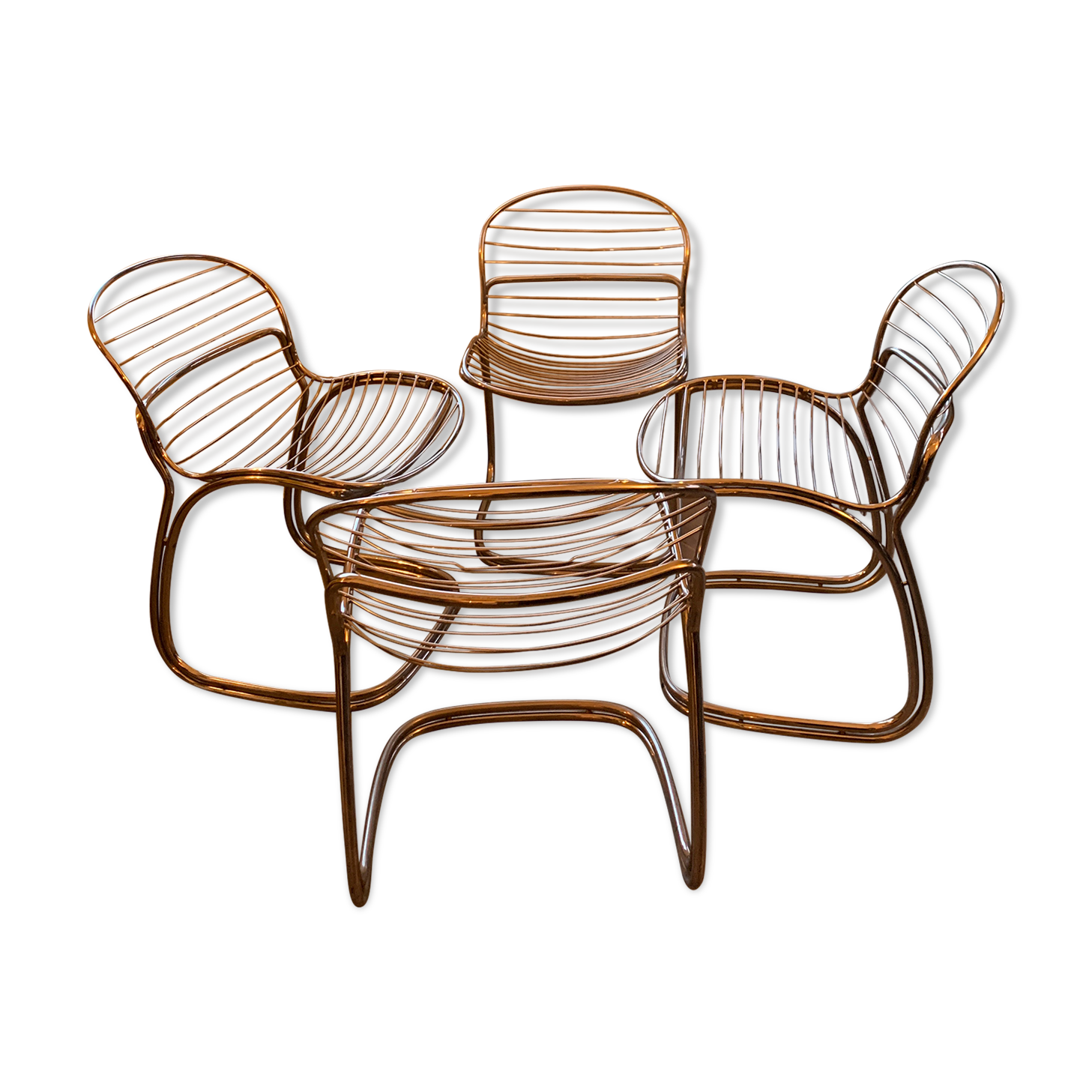 Suite of 4 suspended chairs Chromées Modele Sabrina by Gastone RINALDI