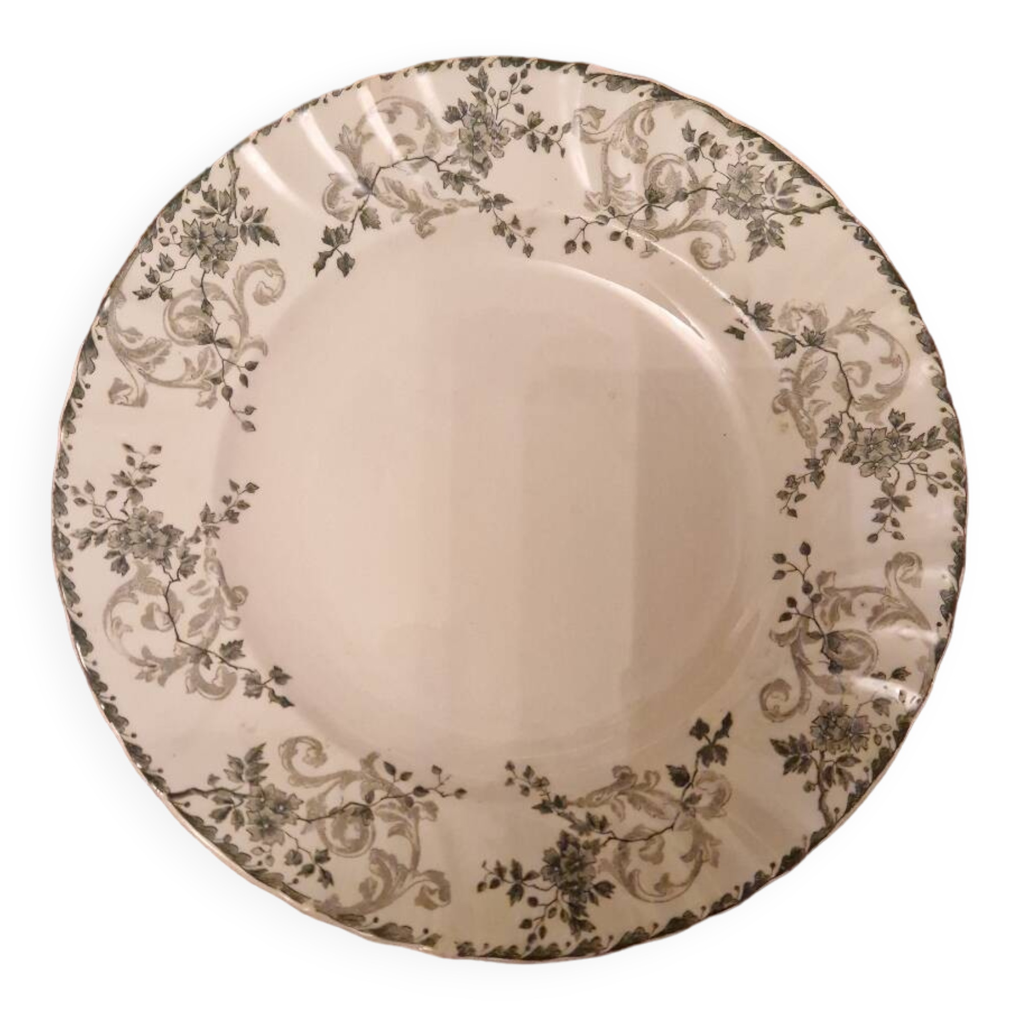 Antique ironstone plate with flower decoration, Longwy "Rejane" service