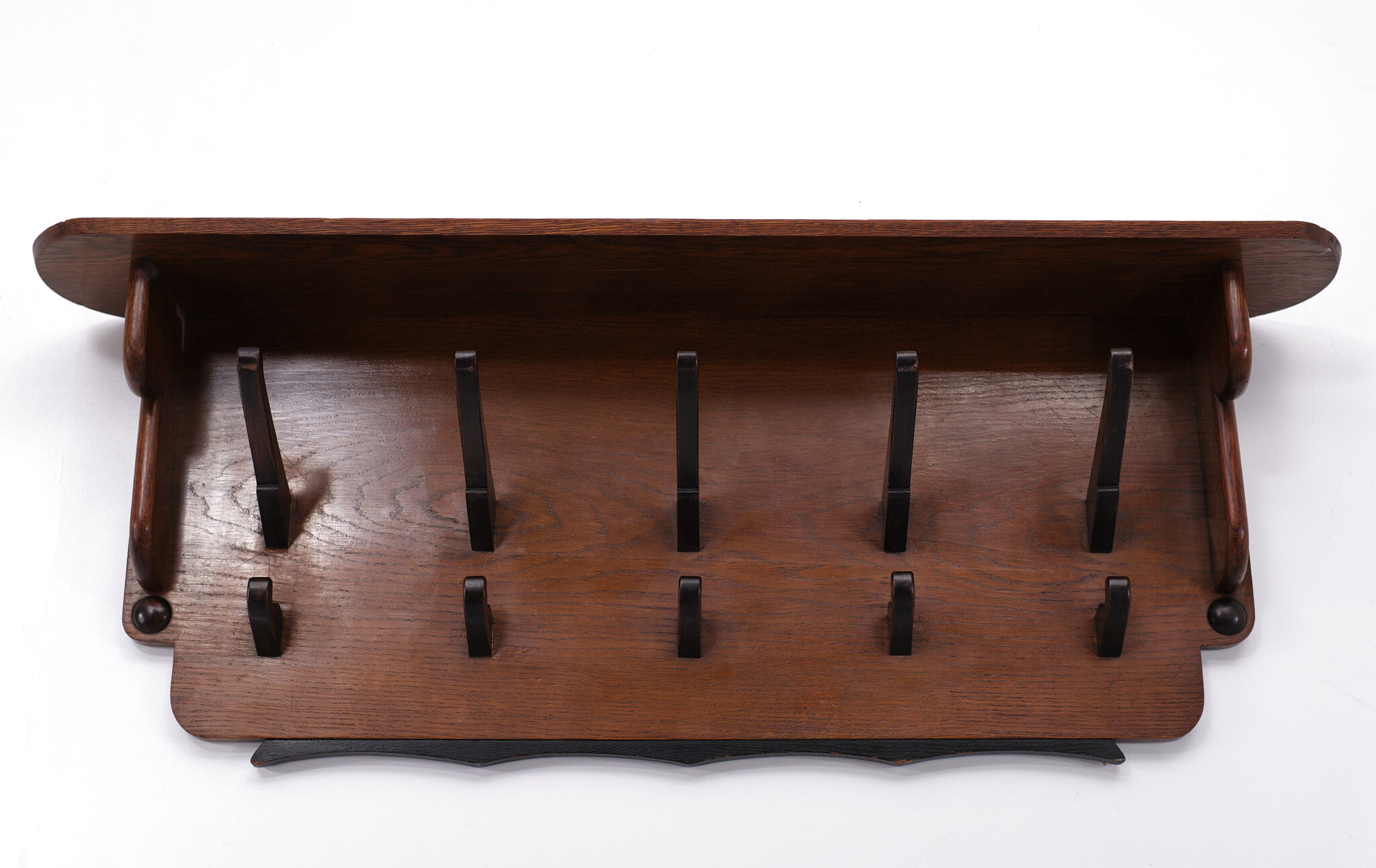 Art deco solid oak wall coatrack, Dutch, 1925