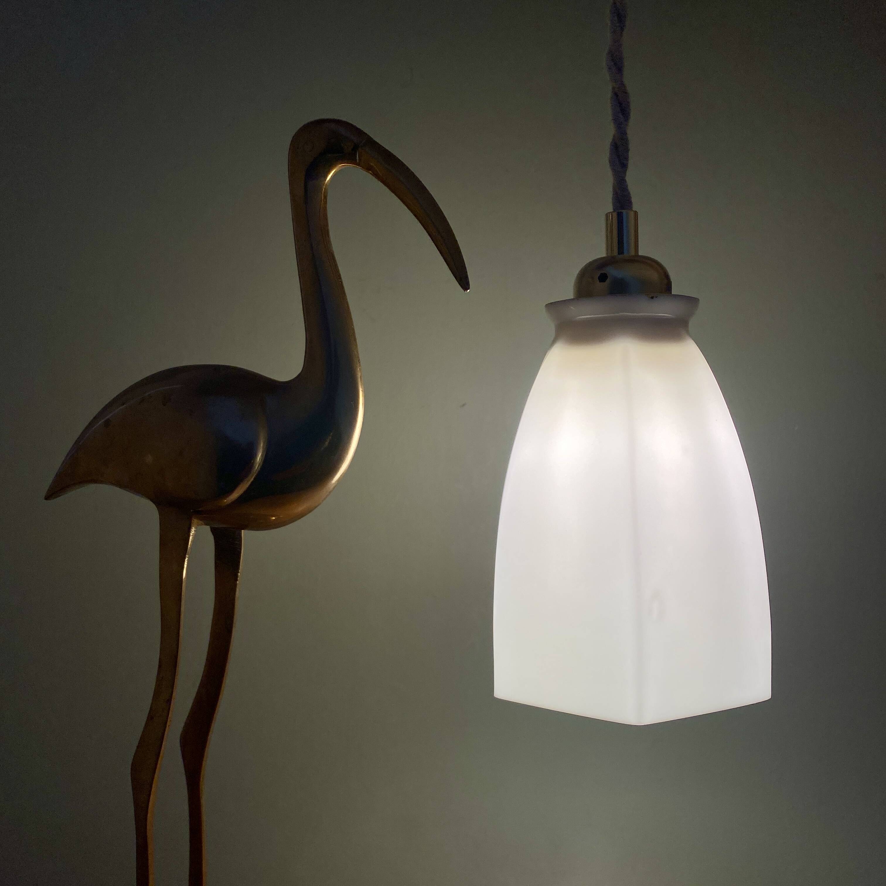Vintage tulip pendant light in white opaline