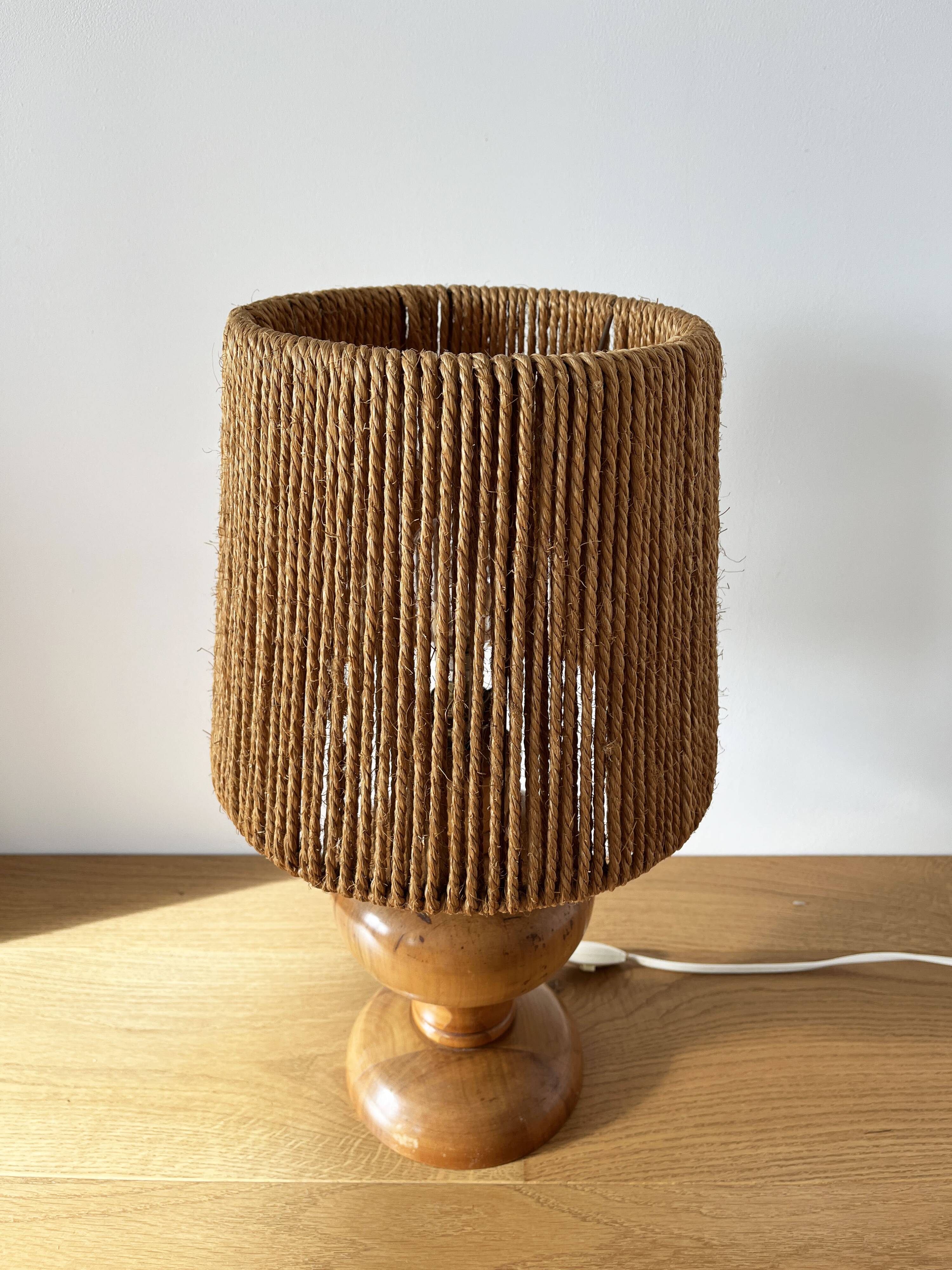 Vintage 1960 turned wood elm lamp