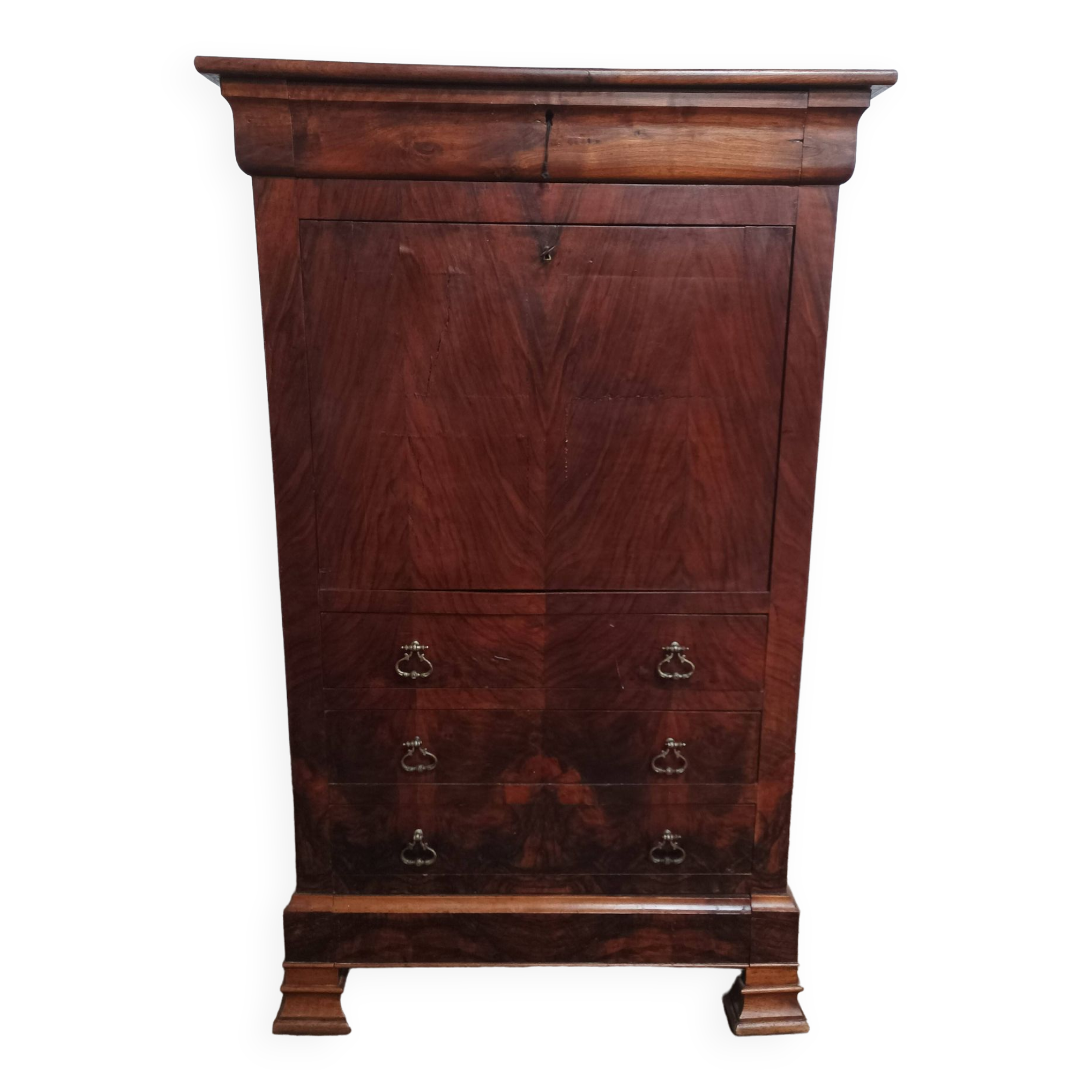 Louis Philippe secretary in oak and burr walnut