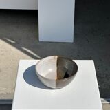 White and glossy brown two-tone ceramic bowl, matt earth