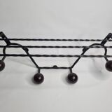 Vintage wrought iron wall coat rack with 4 hooks, 55 cm