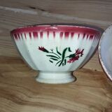 Bowls Faïencerie de Sarreguemines with rose decoration (the two red ones)