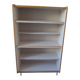 Vintage oak veneer bookcase, pearl gray interior, metal legs