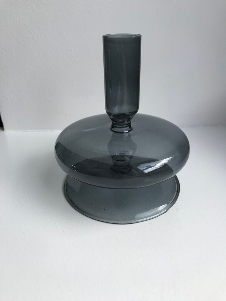 Diabolo design candle holder in vintage smoked glass