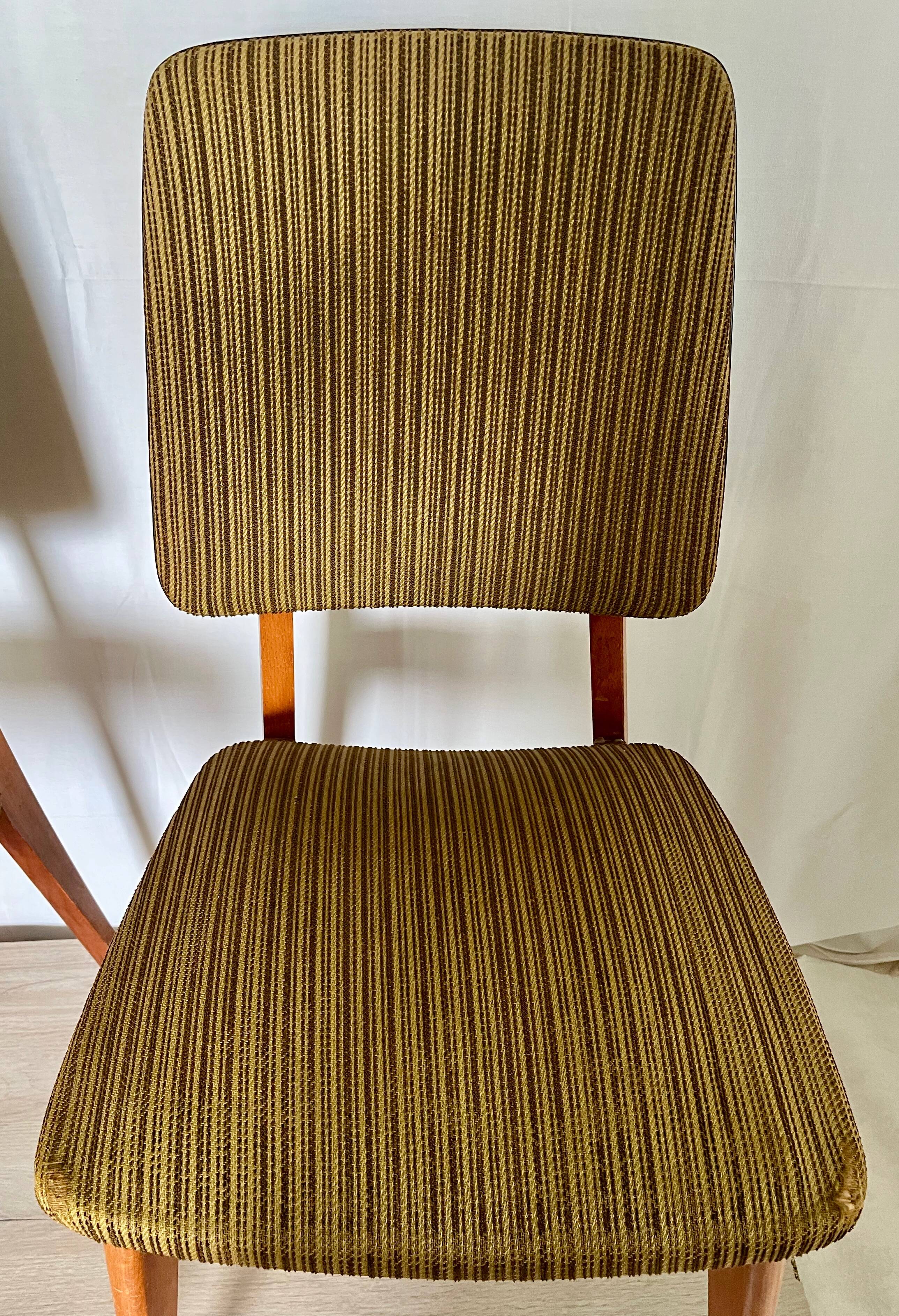 Pair of vintage chairs, in wood & green fabricpair of vintage chairs, in