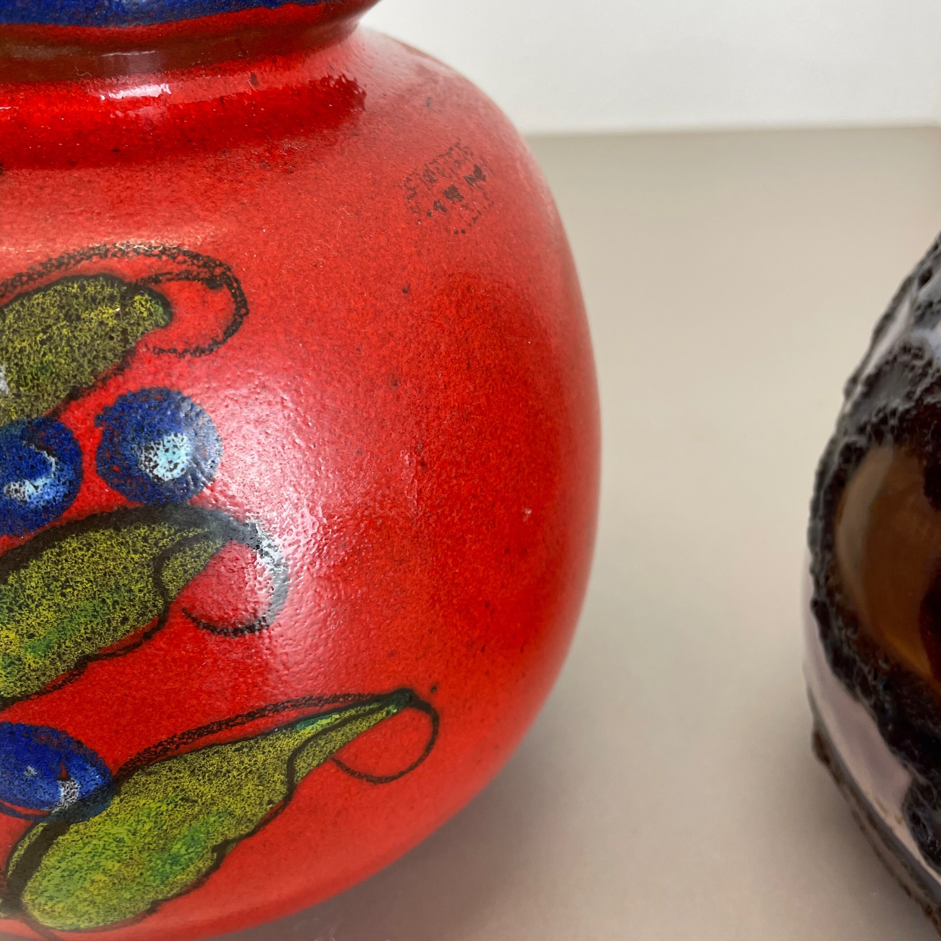 Set of Two Pottery Fat Lava Vases "Multi-Color" by Scheurich, Germany, 1970s
