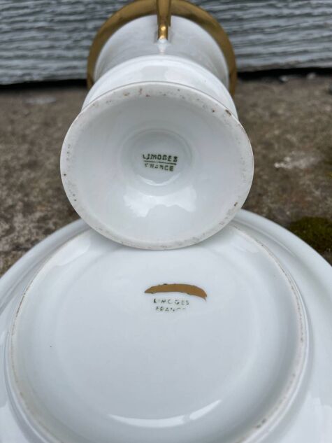 Two Limoges Porcelain Cups, White & Gold