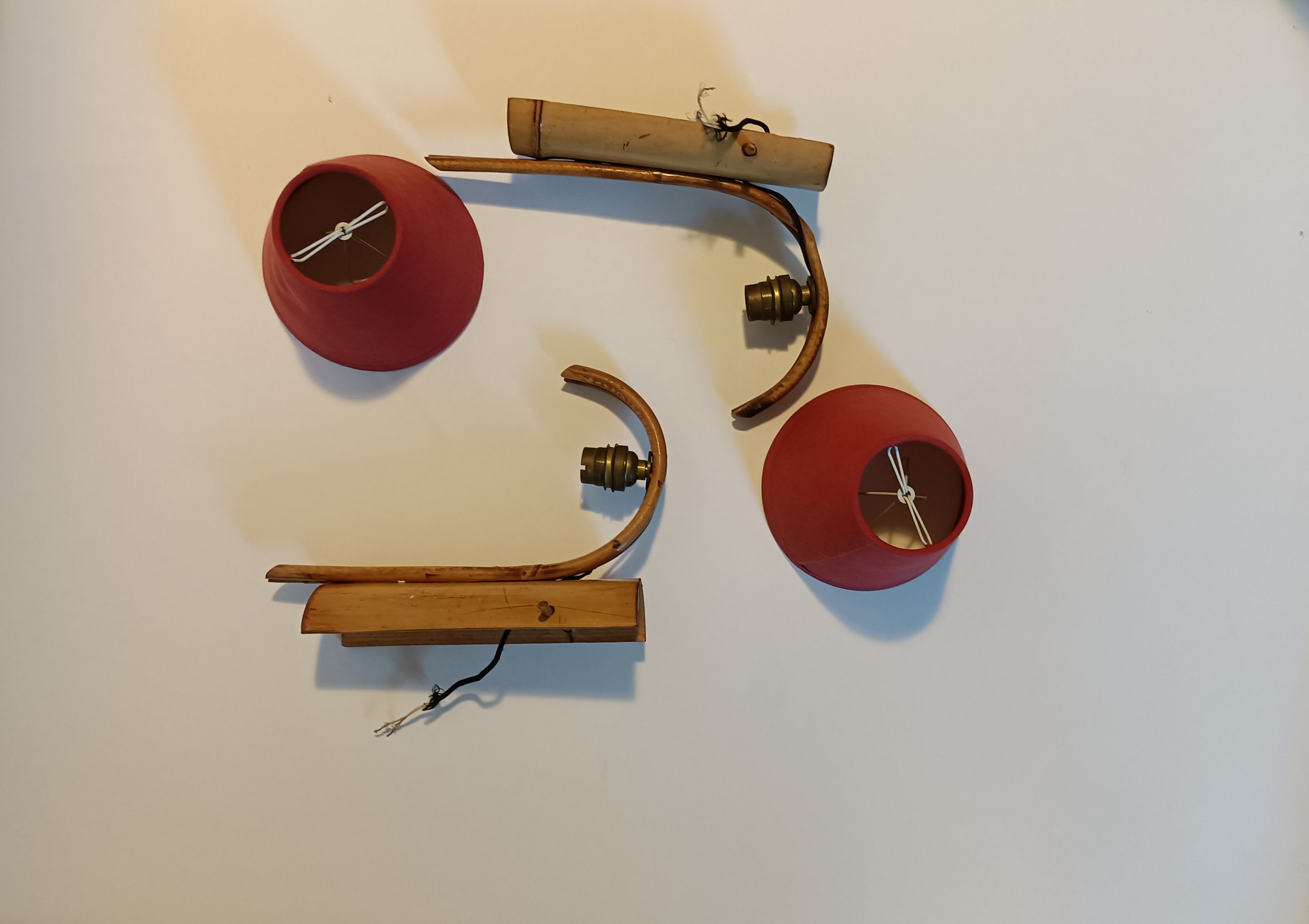 Paire d'appliques en bambou vintage