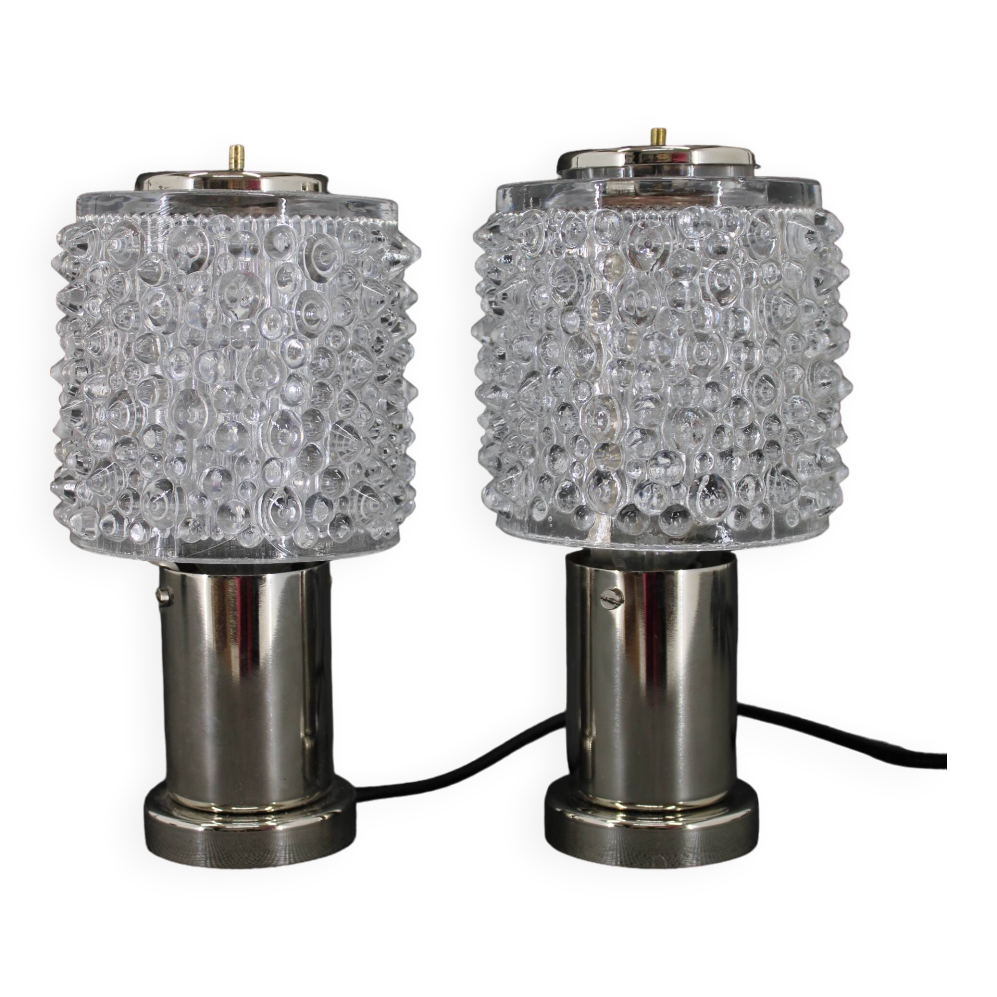 1970s Pair of Glass Table Lamps by Kamenicky Senov, Czechoslovakia-